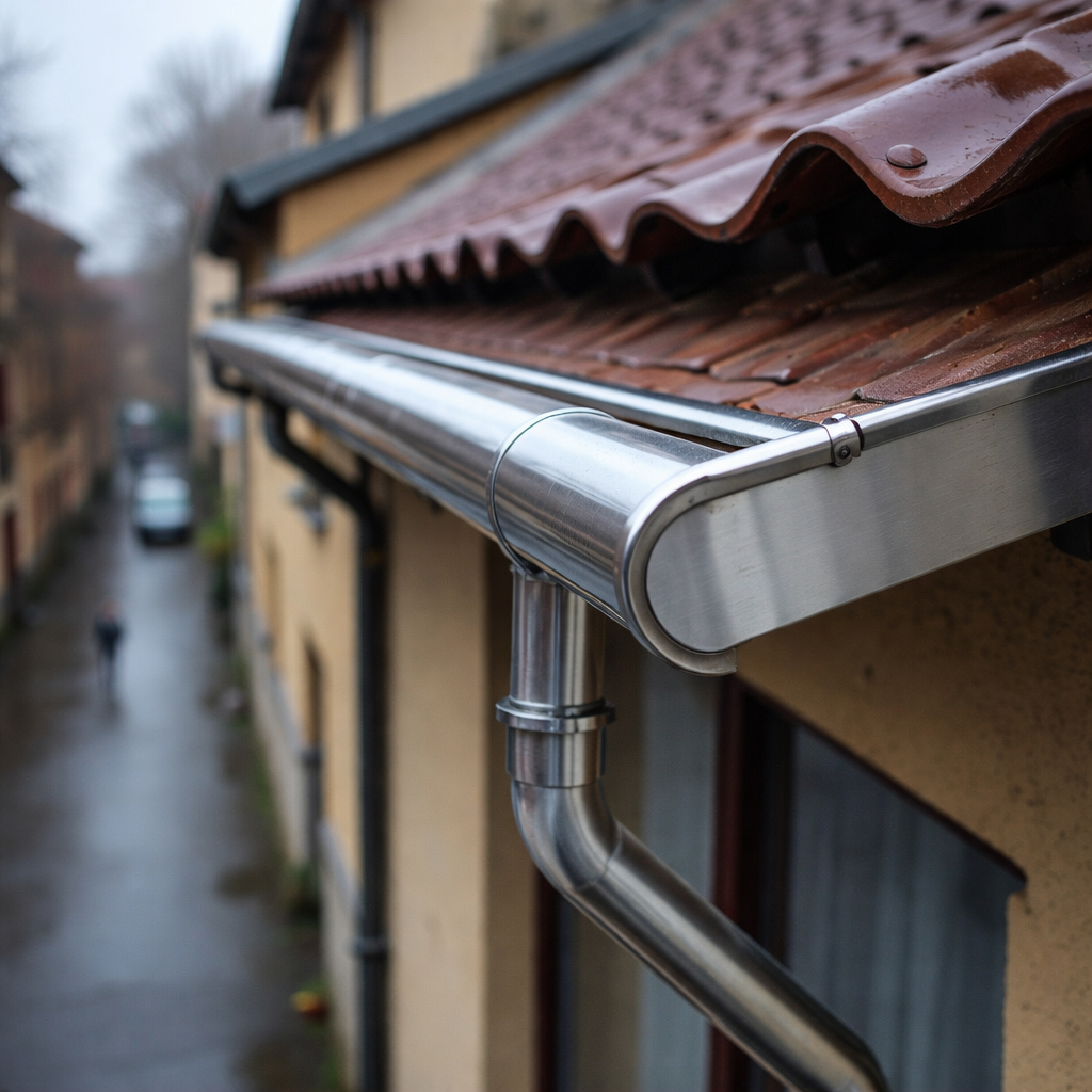 Gouttières neuves en zinc après remplacement à Saint-André-de-Corcy