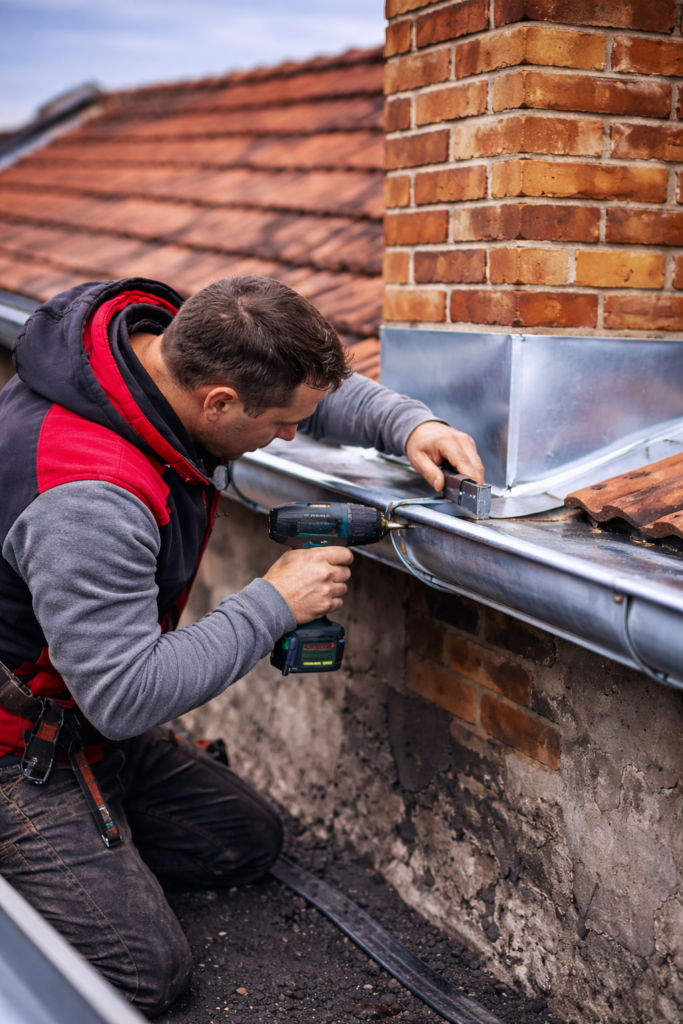 Installation de gouttière en zinc et finitions de zinguerie sur maison à Beynost